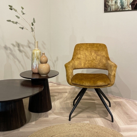 Livingfurn - Giga Meubel - Eetkamerstoel Capp Okergeel Velvet
