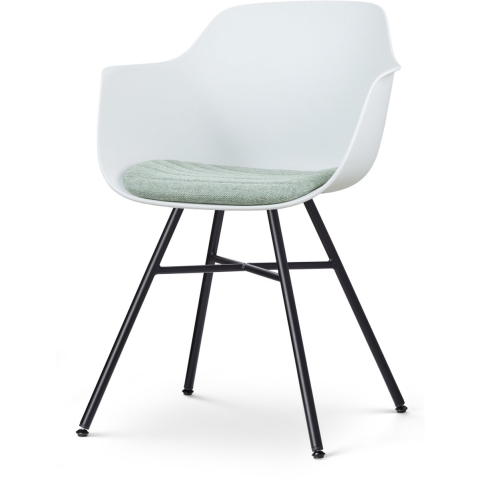 Nolon Noa-Liz Eetkamerstoel Wit - Zacht Groen Kussen - Zwarte Poten