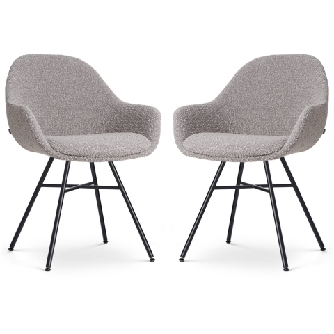 Nolon Noa-Mae Eetkamerstoelen Set van 2 - Bouclé Taupe - Zwarte Poten