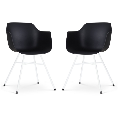 Nolon Noa-Puk Eetkamerstoelen Set van 2 - Zwart - Wit Onderstel