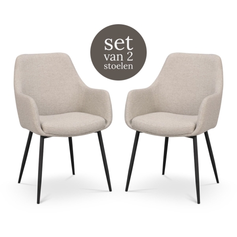 Rowico Home Reily Eetkamerstoel Beige - Armleuning - Set Van 2