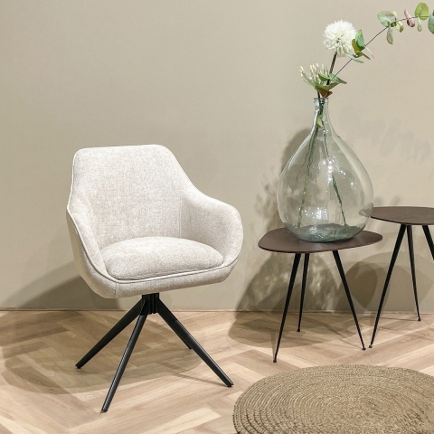 Livingfurn - Eetkamerstoel Stof Beige - Thomas - Set van 2