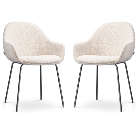 Nolon Nora-Mae Eetkamerstoelen Set van 2 - Bouclé Beige - Zwarte Poten