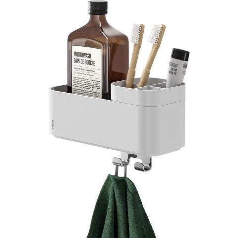 Tiger 2-Store Opbergbakje met handdoekhaak en tandenborstelHouder 25 cm - Wit