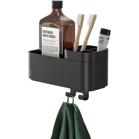 Tiger 2-Store Opbergbakje met handdoekhaak en tandenborstelHouder 25 cm - Zwart