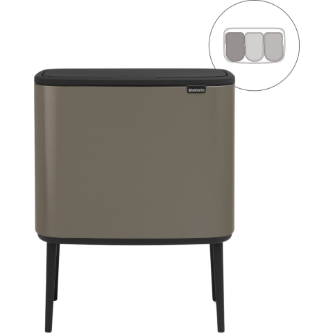 Brabantia Bo Touch Bin Afvalemmer 3 x 11 L - Platinum