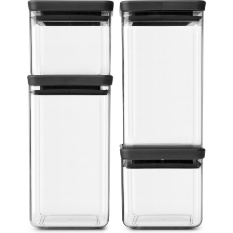 Brabantia Tasty+ Stapelbare Voorraadbus Set van 4 - 2 x 0,7 en 2 x 1,6 L - Dark Grey