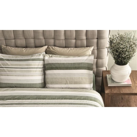 Rivièra Maison Sturdy Stripe Dekbedovertrek 200 x 200/220 cm - Grijsgroen