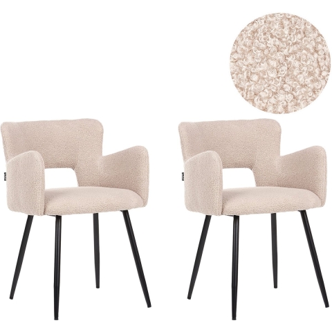 Beliani - SANILAC - Eetkamerstoel set van 2 - Beige - Bouclé