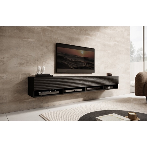 Meubella TV-Meubel Asino - Wave - Mat zwart - 200 cm