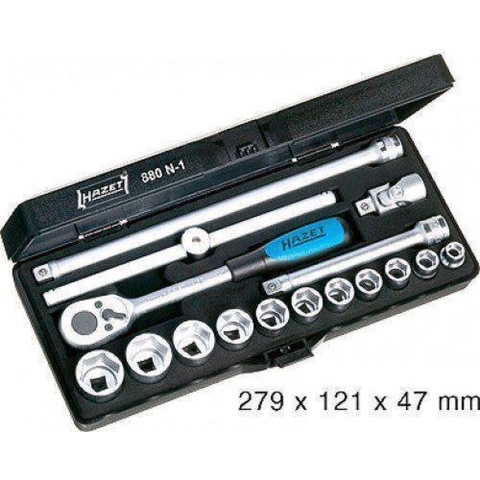 HAZET Dopsleutelset 880N-1 · 3/8 inch (10 mm) vierkant hol · Buiten-zeskant-tractieprofiel · 16-delig · 8 - 22