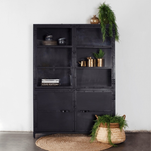 Giga Meubel - Vitrinekast Zwart - Metaal - 138x43x190cm - Kast Marcia