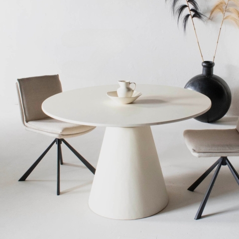 Giga Meubel - Eettafel Beige Rond - Beton Ciré - 120cm - Eettafel Sep