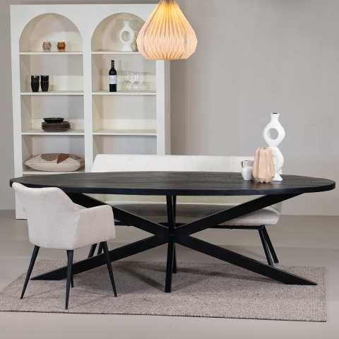 Giga Meubel - Eettafel Zwart Mangohout - Ovaal - 180x100x76 - Mansour