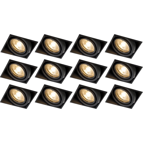 QAZQA Set van 12 inbouwspots zwart GU10 kantelbaar trimless - Oneon