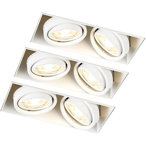 QAZQA Set van 3 inbouwspots wit GU10 kantelbaar trimless 2-lichts -