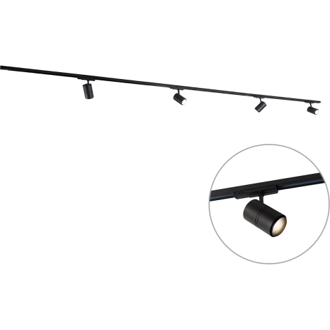 QAZQA Modern 3-fase railsysteem met 4 spots zwart - 3-Phase Ruler