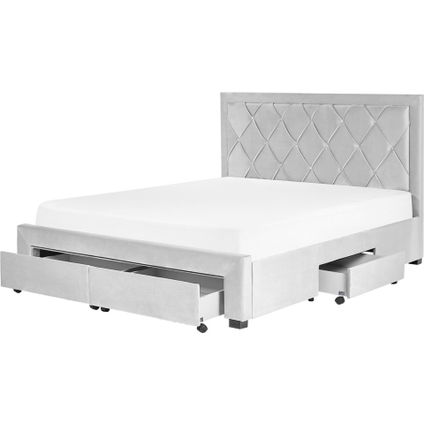 Beliani-LIEVIN-Bed met opbergruimte-Grijs-160 x 200 cm-Fluweel