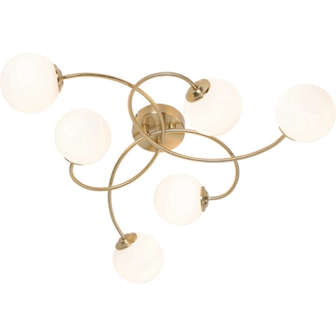 QAZQA Moderne plafondlamp goud met opaal glas 6-lichts - Athens