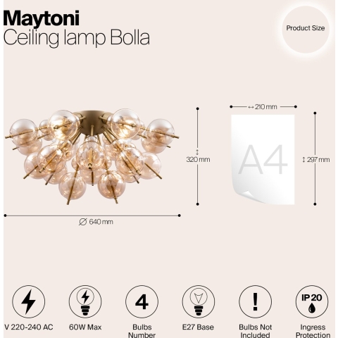 Maytoni - Plafondlamp Bolla - Messing - Ø64