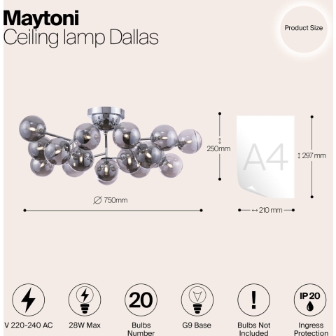 Maytoni - Plafondlamp Dallas - Chroom - Ø75