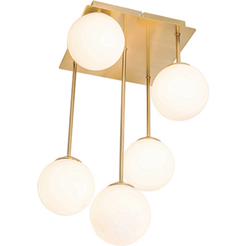 QAZQA Moderne plafondlamp goud met opaal glas 5-lichts - Athens
