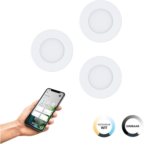 EGLO connect.z Fueva-Z Smart Inbouwlamp - Ø 8,5 cm - Wit - Set 3 spots
