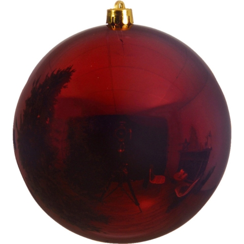 Decoris Kerstbal - 2x - donkerrood - groot - 25 cm - kunststof - glans -