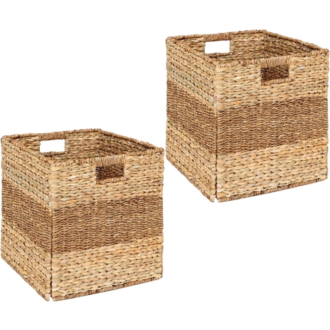 5Five gevlochten jute opbergmand met handvaten - 2x - naturel - 38 x 38 x 38 cm -