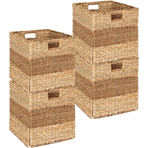 5Five gevlochten jute opbergmand met handvaten - 4x - naturel - 38 x 38 x 38 cm -