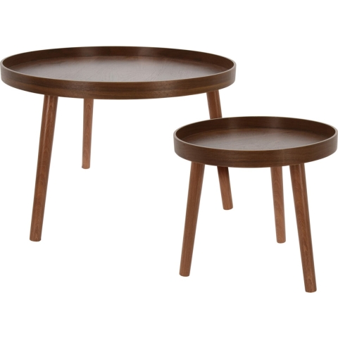 Bijzettafel/plantenstandaard set - 2-delig - walnoot bruin - MDF hout - D38 x H34 cm en D60 x H40 cm -