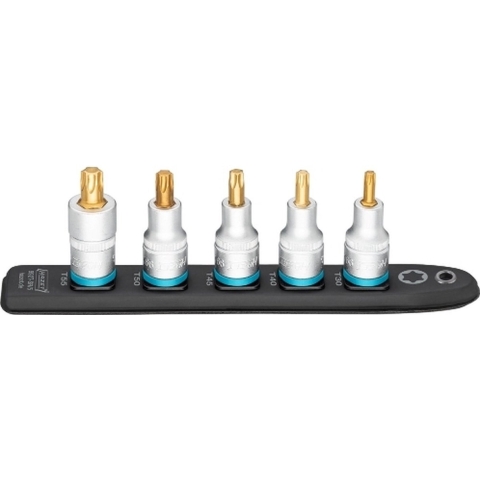 HAZET SmartRail · Flexibele kunststof opsteekstrip 992T-SR/5 · 1/2 inch (12,5 mm) vierkant hol · Binnen-TORX®-profiel · 5-delig · T30 · T40 · T45 ·