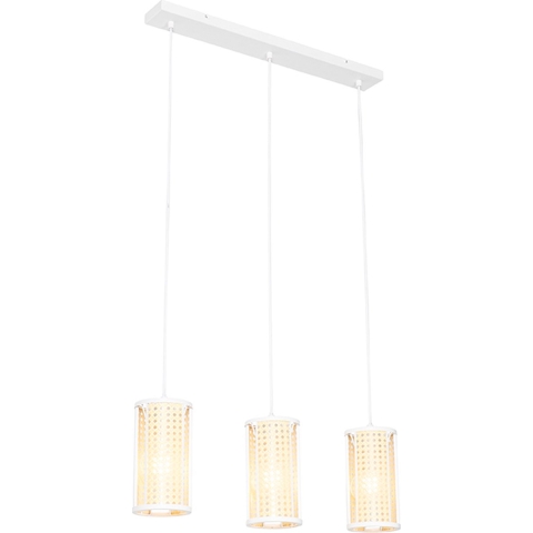 QAZQA Oosterse hanglamp wit met rotan 3-lichts langwerpig - Akira
