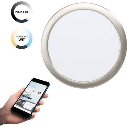 EGLO connect.z Fueva-Z Smart Inbouwlamp - Ø 21,6 cm - Grijs - Dimbaar