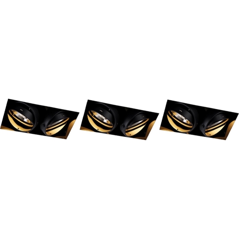 QAZQA Set van 3 inbouwspots zwart GU10 AR111 trimless 2-lichts -