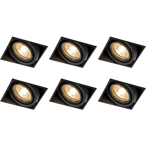 QAZQA Set van 6 inbouwspots zwart GU10 kantelbaar trimless - Oneon