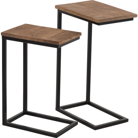 J-Line bijzettafel Rechthoek - metaal|hout - zwart|naturel - set van 2