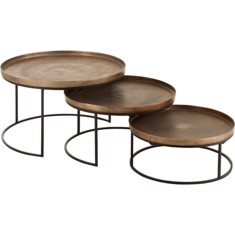 J-Line bijzettafel Rond - aluminium - roest - 3 stuks