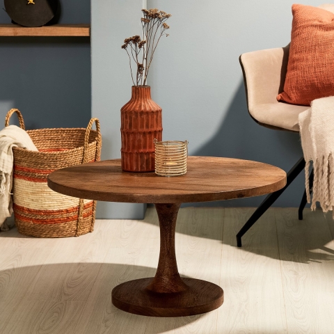 Light&living Salontafel Ø70x40 cm BICABA hout mat donker bruin