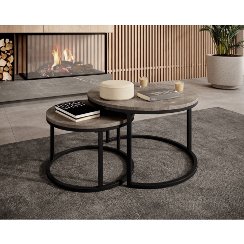 Meubella Salontafel Rica - Zwart marmerlook - Set van 2