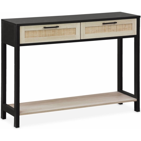 sweeek - Sidetable met webbing en zwart houteffect
