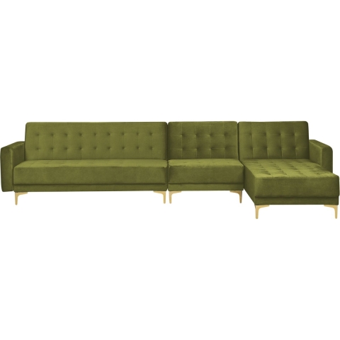 Beliani-ABERDEEN-Hoekslaapbank-Groen-Linkerzijde-347 cm-Fluweel