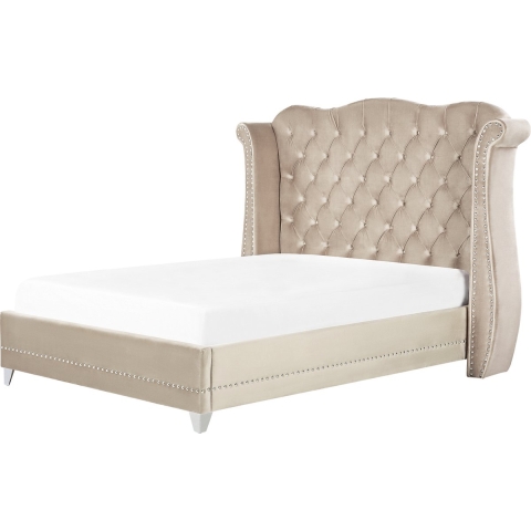 Beliani - AYETTE - Tweepersoonsbed - Beige - 140 x 200 cm - Fluweel