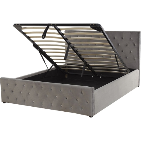 Beliani-AMIENS -Bed met opbergruimte-Grijs-140 x 200 cm-Fluweel