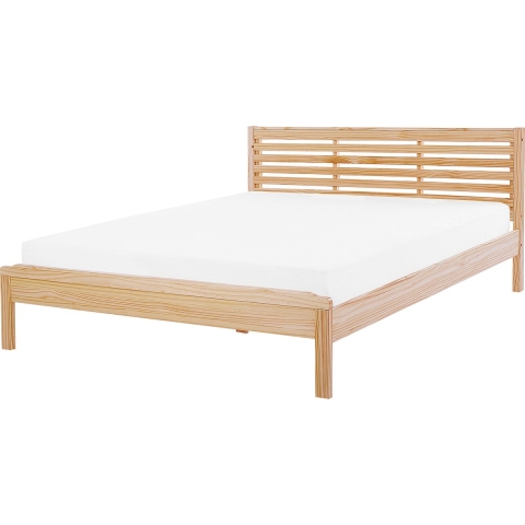 Beliani-CARNAC -Tweepersoonsbed-Lichthout-160 x 200 cm-Rubberhout