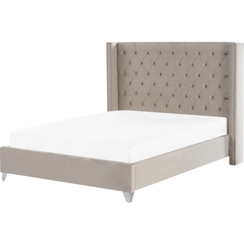 Beliani-LUBBON -Tweepersoonsbed-Lichtgrijs-180 x 200 cm-Fluweel