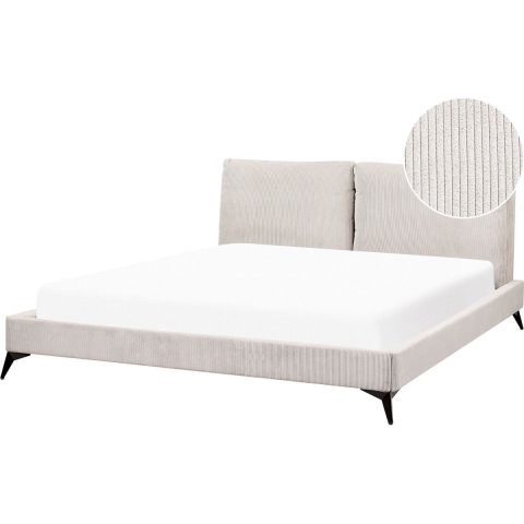 Beliani-MELLE -Tweepersoonsbed-Lichtbeige-180 x 200 cm-Corduroy