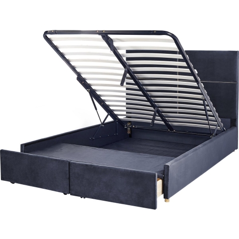 Beliani-VERNOYES-Bed met opbergruimte-Zwart-140 x 200 cm-Fluweel