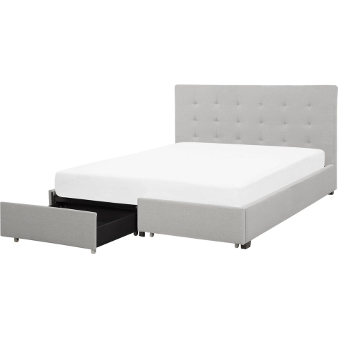 Beliani-ROCHELLE -Tweepersoonsbed-Grijs-180 x 200 cm-Polyester