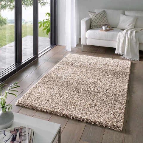Tapeso Hoogpolig vloerkleed effen Classic - beige - 160x230 cm